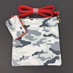 OTG 247 Abby Camo Crossbody Bag Gray White Red Vegan Handbag Brand New